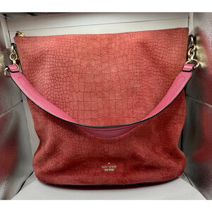 Kate Spade New Year Arianna Larchmont Ave Pink Suede‎ Exotic Bucket Bag